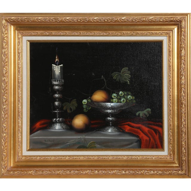 Late 20th Century Still Life With Green Grapes, Paul Pinard Oil on Canvas, Signed L.l. For Sale - Image 5 of 5