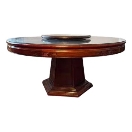 Late 20th Century Chinese Ming-Style Dining Table ~ Longevity Carved Detail 60"w For Sale