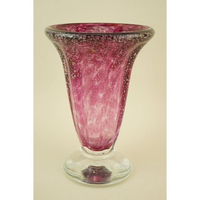 Item description: Delightful Murano blown glass vase, pulegoso, sommerso, tulip-shaped with vertical ribs and flared...
