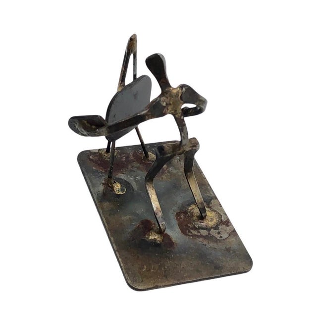 Mid 20th Century Mid Century Modernist Copper Metal Signed Sculpture of Artist at Easel For Sale - Image 4 of 12