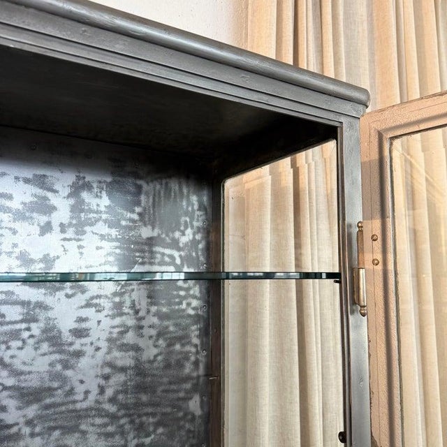 1920s Large Antique Double Door Brushed Steel Apothecary Vitrine Cabinet For Sale - Image 5 of 10