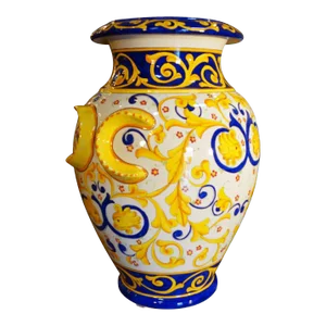 Contemporary Antique Italian Reproduction Deruta Hand Painted Majolica Orci Vase