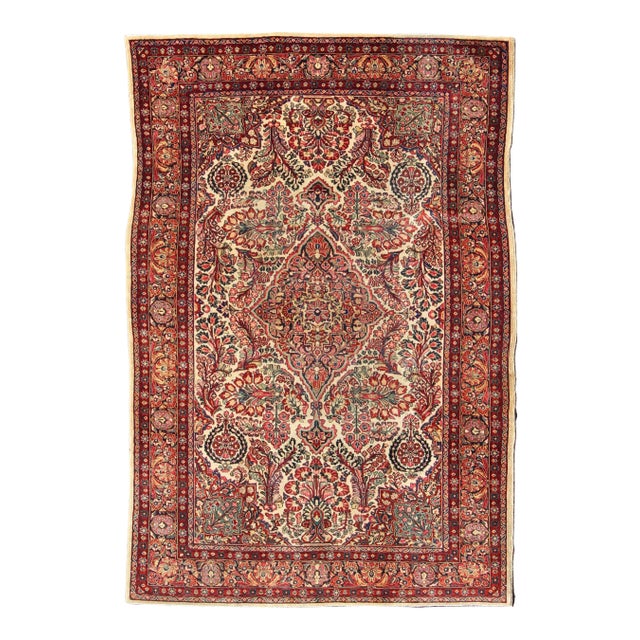 Very Detailed Fine Weave Antique Persian Sarouk Feraghan in Ivory Background For Sale