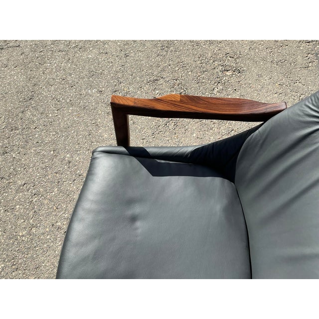 Black Mid-Century Lounge Chair Black Leather Walnut Frame For Sale - Image 8 of 11
