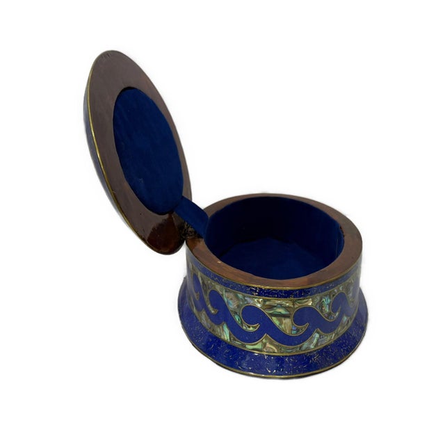 2020s Handmade Lapis & Mother of Pearl Jewelry Box - Oval Trinket Box From Egypt For Sale - Image 5 of 7