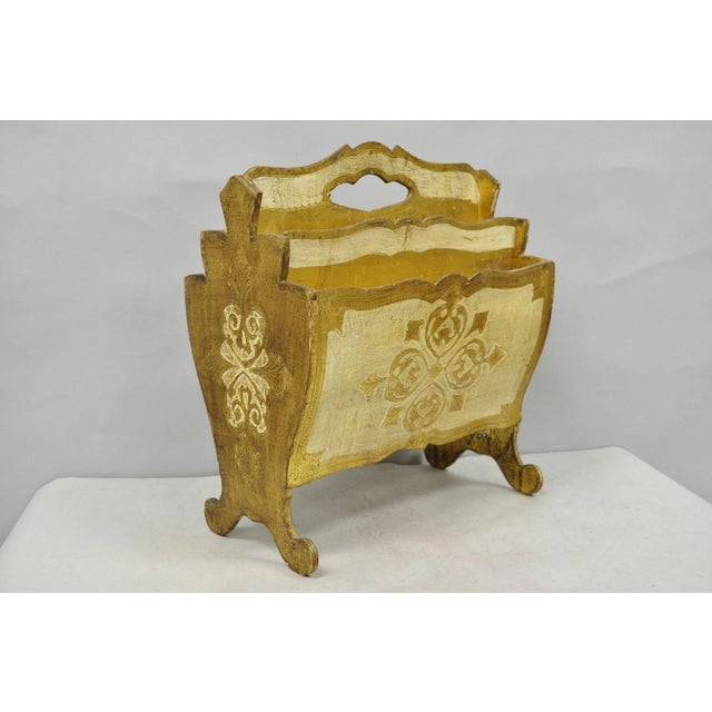 Vintage Italian Florentine Gold Giltwood Hollywood Regency Magazine Rack Stand For Sale - Image 15 of 15