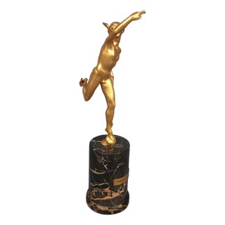 Bronze Statue of Mercury on a Marble Base, 1960s For Sale