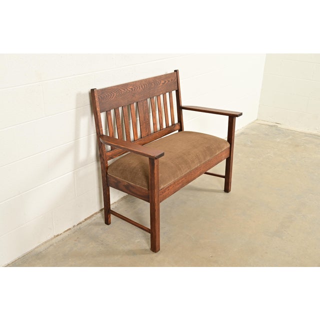 Charles Limbert Stickley Brothers Style Antique Mission Oak Arts & Crafts Bench or Settle Sofa, Circa 1900 For Sale - Image 4 of 13