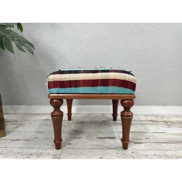 Striped Kilim Pouffe Square Footstool For Sale - Image 10 of 10