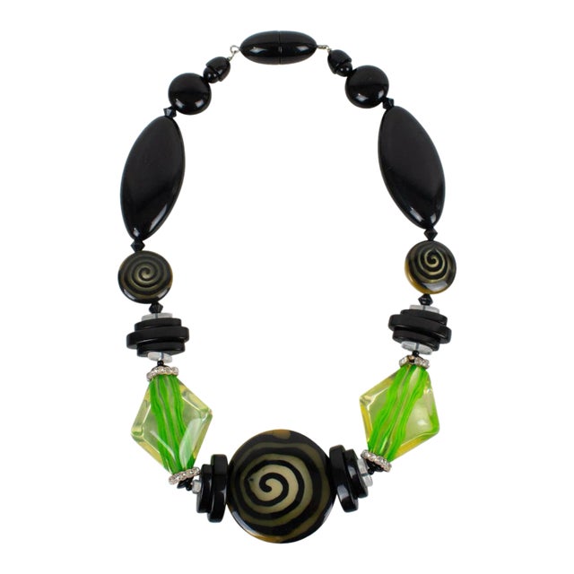 Angela Caputi Black and Green Resin Choker Necklace For Sale