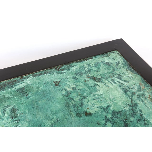 Vintage 60's Rectangular Cocktail Table With Stained Black Wood and Patinated Copper Oxidized Turquoise Top For Sale - Image 9 of 10