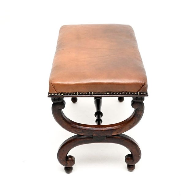 Early 19th Century Antique Regency Leather Top Stool, 1815 For Sale - Image 5 of 10
