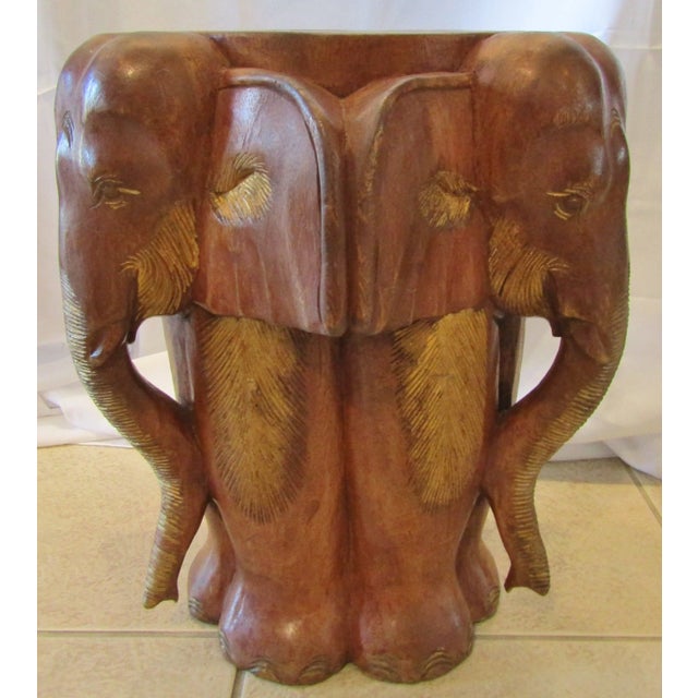 African Vintage Matched Pair of Carved Wood Elephant Stools / Tables, Circa 1970s For Sale - Image 3 of 10