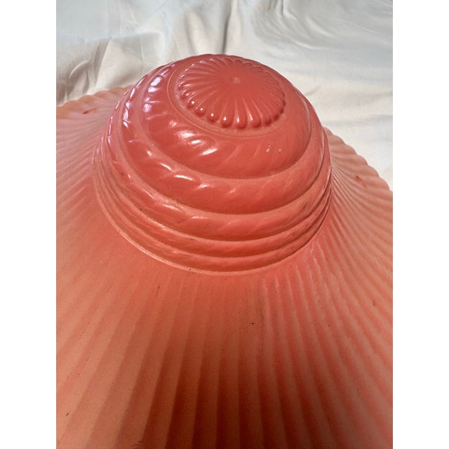 Vintage Art Deco Salmon Ribbed Pink Glass, Shade Lamp Fixture For Sale - Image 9 of 10