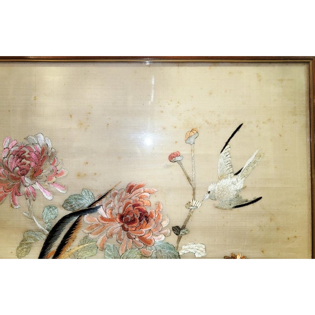 Wood 1950s Chinese Silk Embroidery in Frame For Sale - Image 7 of 10