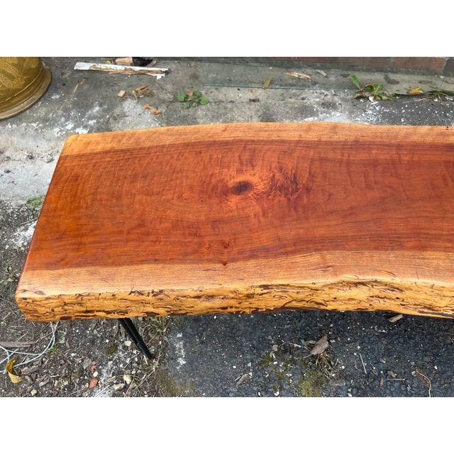 Late 20th Century Late 20th Century Rustic Style Live Edge Slab Wood Top Coffee Table/ Bench With Iron Hairpin Legs For Sale - Image 5 of 18