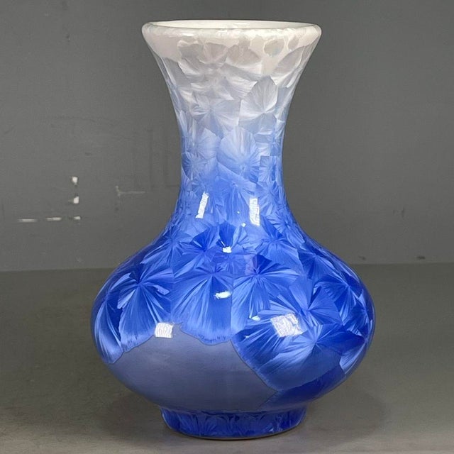 Blue Chinese Blue Crystalline Glaze Porcelain Vase With Yongzheng Mark For Sale - Image 8 of 9