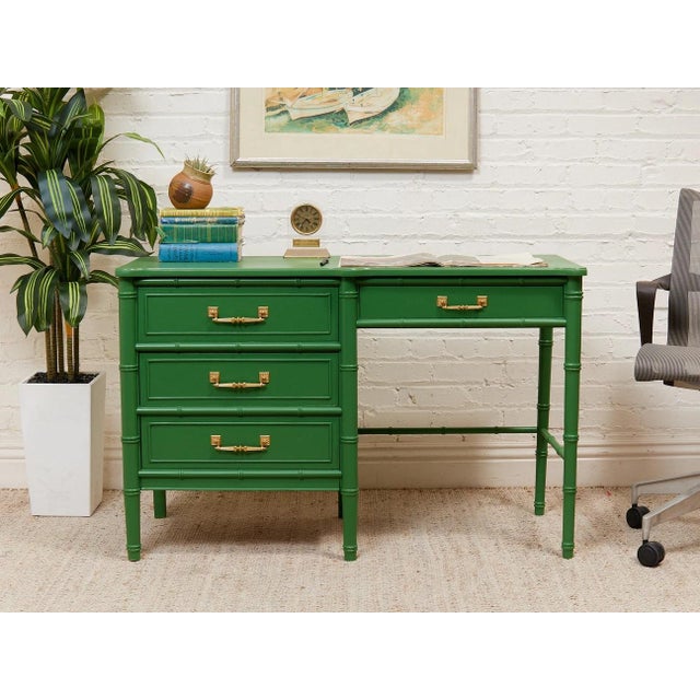 Mid-Century Modern Mid 20th Century Emerald Faux Bamboo Desk For Sale - Image 3 of 11