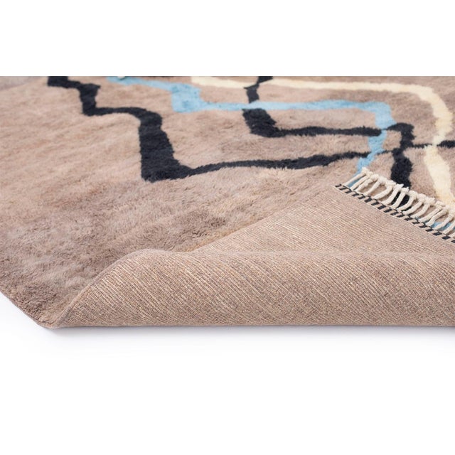 Contemporary Abstract River-Line Hand-Knotted Moroccan Wool Rug |9'7" X 7'8" | One of a Kind For Sale - Image 3 of 7