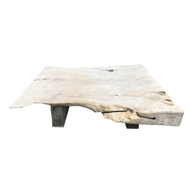 Andrianna Shamaris Single Slab Live Edge Teak Wood Coffee Table For Sale