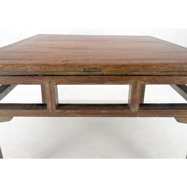 Late 19th Century Square Solid Teak Chinese 19th Century Occasional Coffee Lamp Side Table Patina For Sale - Image 5 of 11
