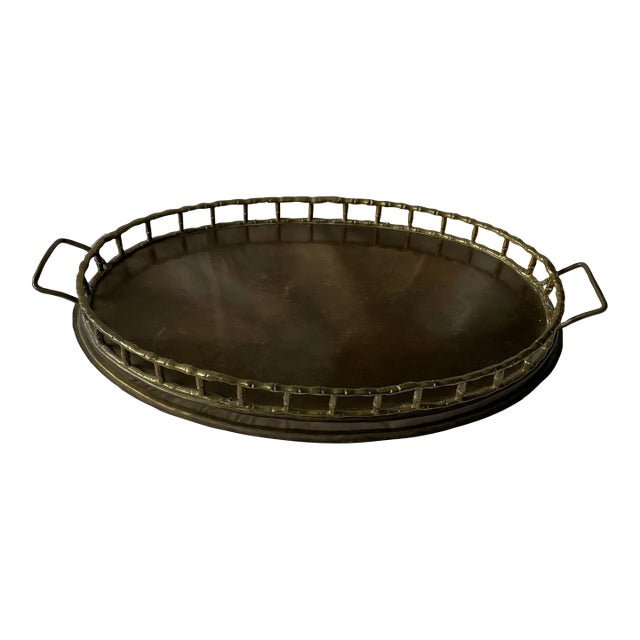 1970's Brass Oval Bamboo Style Tray For Sale