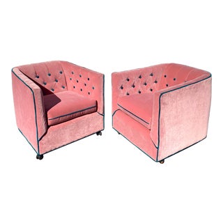 Art Deco Style Tuxedo Chairs in Pink Velvet For Sale