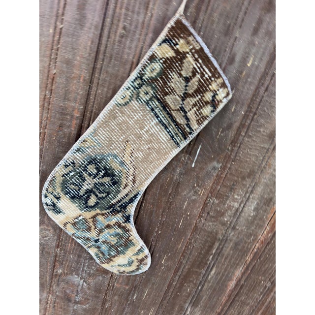 Boho Chic Vintage Turkish Hand-Knotted Wool Rug Christmas Stocking in Brown & Navy Medallion For Sale - Image 3 of 8