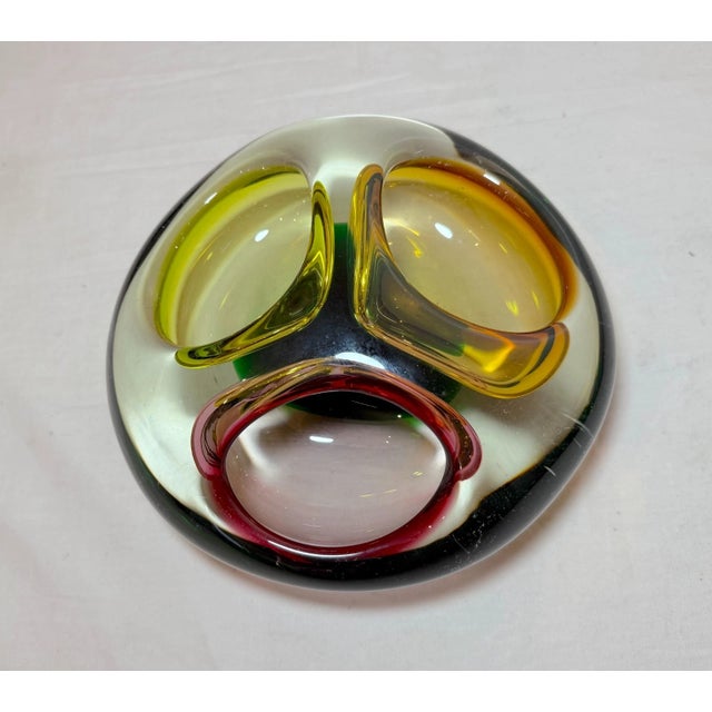 1980s Large Vintage Hand Blown 3 Chamber Murano Art Glass Cigarette Cigar Ashtray For Sale - Image 5 of 13
