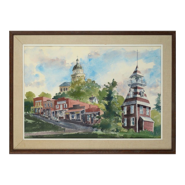 Old Town Auburn, Vintage California Landscape Watercolor by Les Anderson For Sale