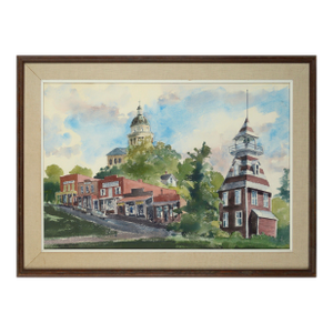 Old Town Auburn, Vintage California Landscape Watercolor by Les Anderson