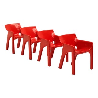 Red Gaudi Chairs by Vico Magistretti for Artemide, 1970s, Set of 4 For Sale