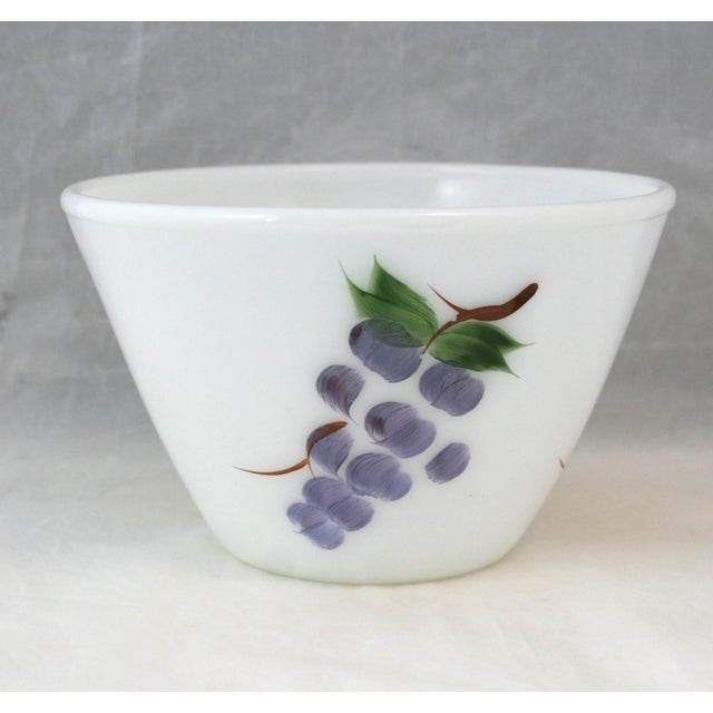 Vintage Traditional Hand Painted Gay Fad Studios Fire King 7.5" Milk Glass Bowl Fruit Pattern For Sale - Image 4 of 9