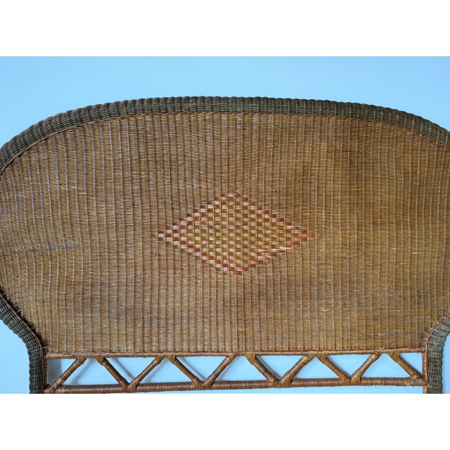 Vintage Coastal Boho-Chic Arched Rattan & Wicker Queen Size Headboard With Woven Diamond Accent For Sale In Miami - Image 6 of 13