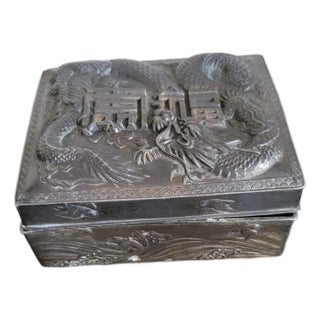 Early 20th Century Dragon Motif Asian Metal Box For Sale