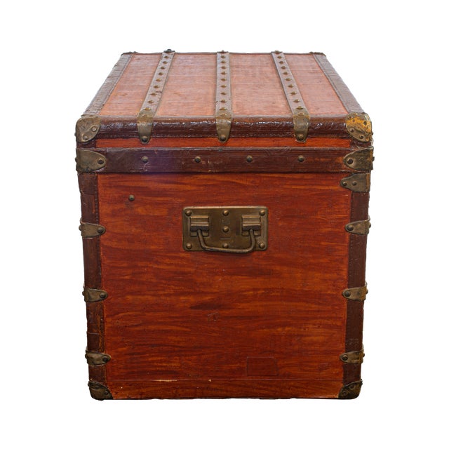 Late 19th Century Antique Flat-Top Steamer Trunk For Sale - Image 5 of 11