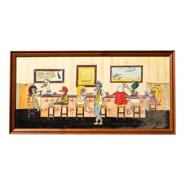 “Last Call at the Gold Duck” Vintage Outsider Barroom Drawing For Sale