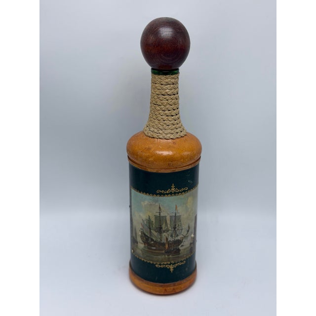 1960s Vintage Italian Leather Bottle For Sale - Image 5 of 11