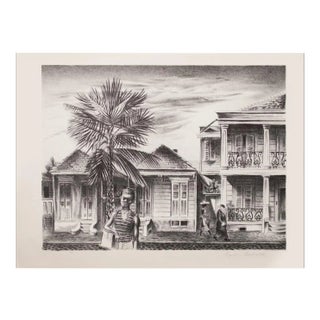 1939 After "New Orleans Street" by Aaron Bohrod, First Edition Period Offset Lithograph For Sale