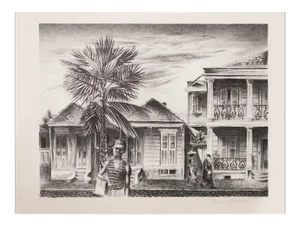 1939 After "New Orleans Street" by Aaron Bohrod, First Edition Period Offset Lithograph