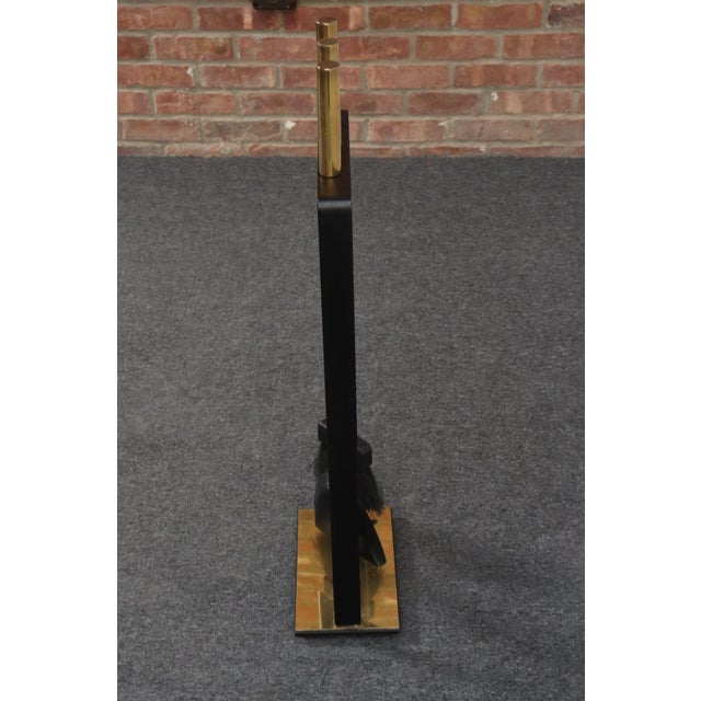 1960s Vintage Modernist Iron and Brass Fireplace Tool Set With Brush, Shovel and Poker For Sale - Image 5 of 17