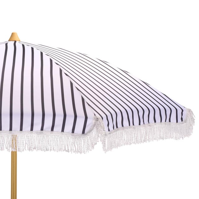 Modern Bella 6.5 Ft Beach Fringed Umbrella, Navy Bistro Stripe For Sale - Image 3 of 8
