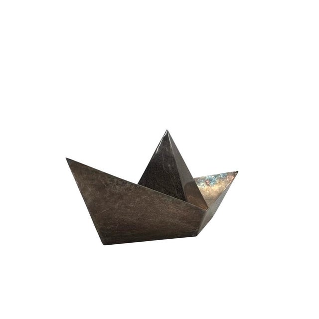 Metal Modern Silver-Plated Paper Boat Sculpture by Aldo Cibic for Paola C., Italy, 1980s For Sale - Image 7 of 18