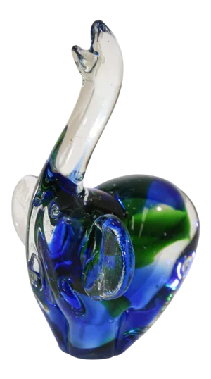 Vintage Emerald Green and Blue Murano Art Glass Elephant Sculpture Paperweight