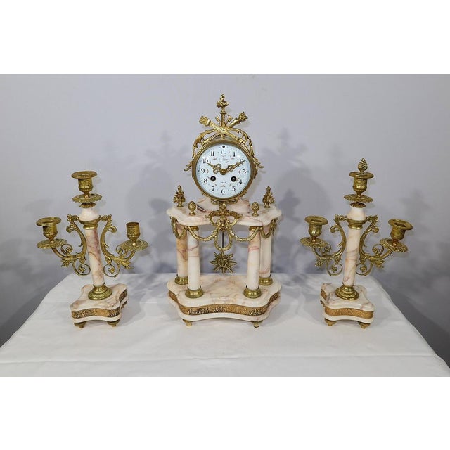 19th Century Louis XVI Style Marble and Bronze Chimney Clocks, Set of 3 For Sale - Image 4 of 18
