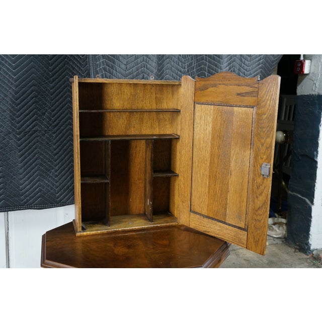 Brown Antique Arts & Crafts Neoclassical Oak Apothecary Hanging Medicine Cabinet Curio For Sale - Image 8 of 18
