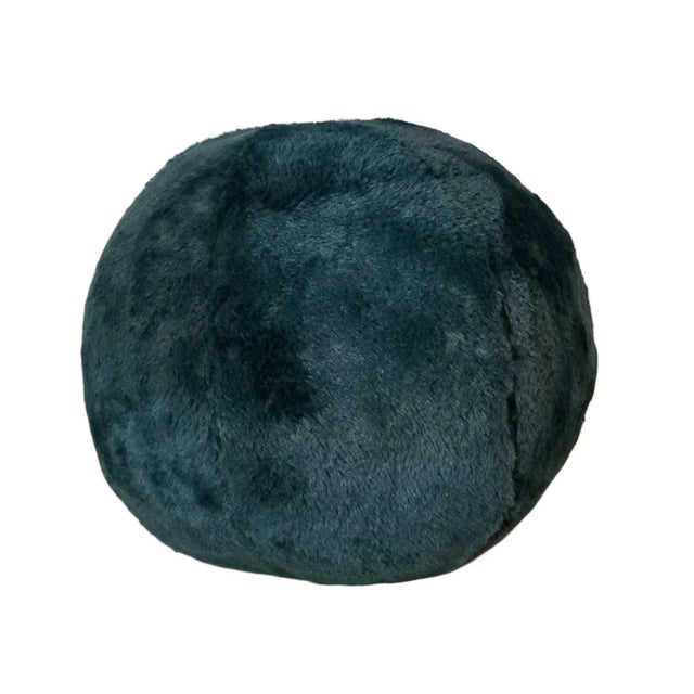 Forest Green Faux Fur Ball Pillow For Sale - Image 4 of 4