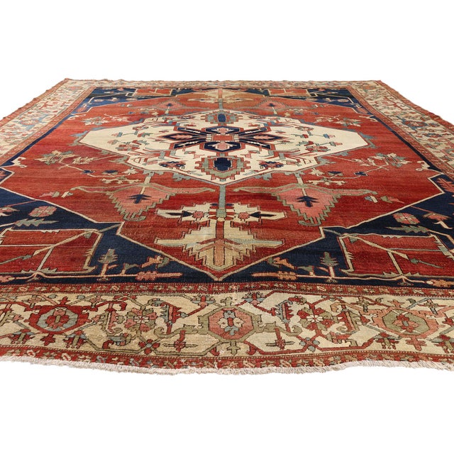 Jacobean Late 19th Century Persian Serapi Rug, 09'07 X 13'00 For Sale - Image 3 of 10
