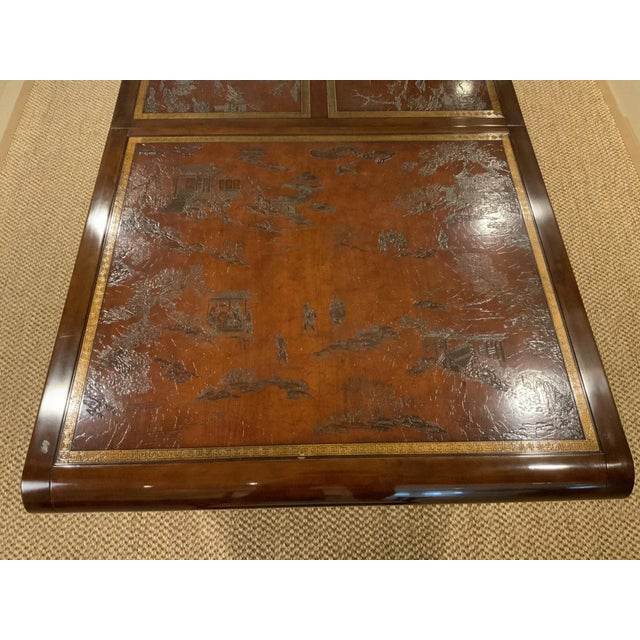 Drexel Heritage Vintage Drexel Heritage Chinoiserie Cherry and Leather Inlay Extension Dining Table For Sale - Image 4 of 13