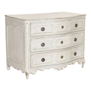 Antique Gray Painted Oak Chest of 3 Drawers From France